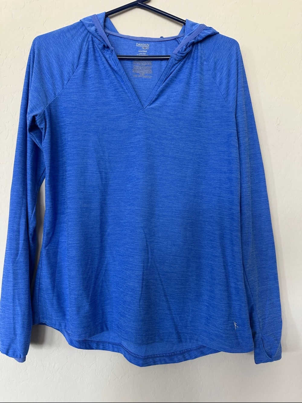 Danskin Blue Hooded V‑Neck Long Sleeve Top size S